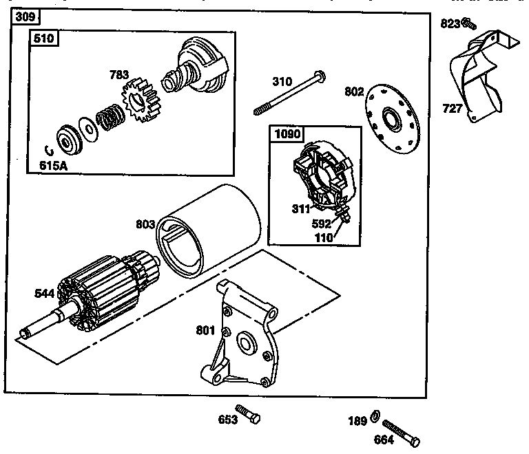 Motor Starter Diagram and Parts List for 135200-135299 0679 Briggs and Stratton Engine